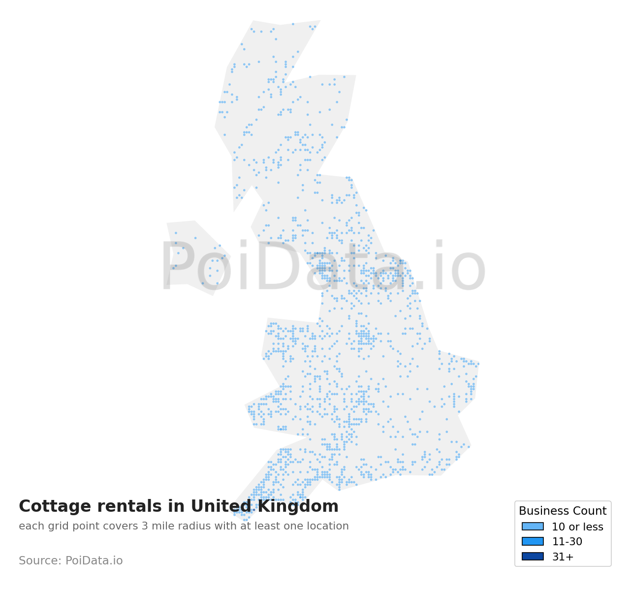 Cottage rental density map for United Kingdom