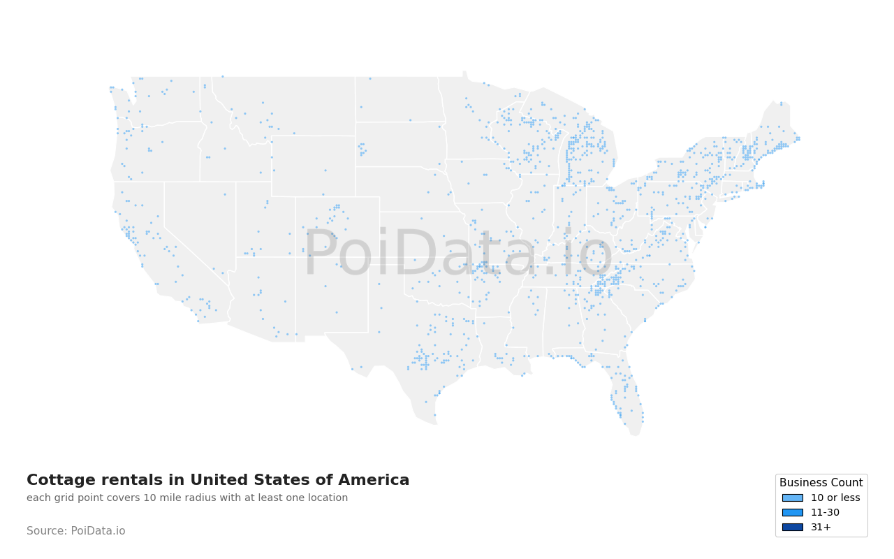 Cottage rental density map for Ohio, United States