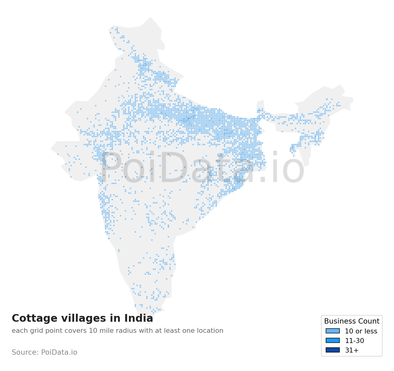 Cottage village density map for India