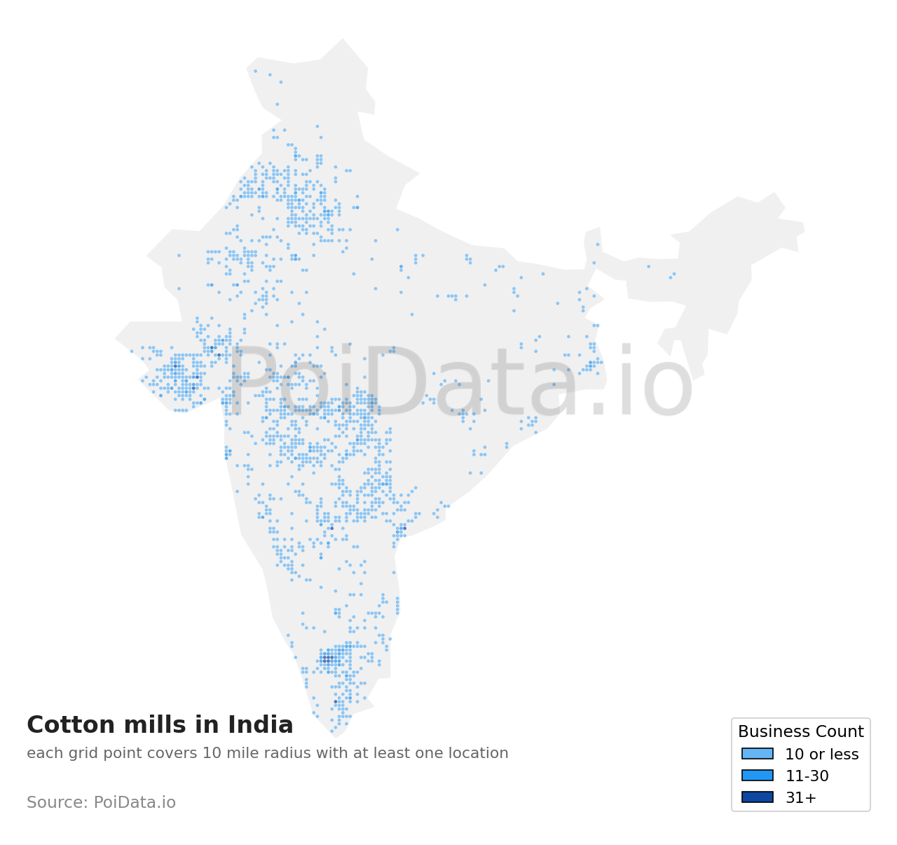Cotton mill density map for India