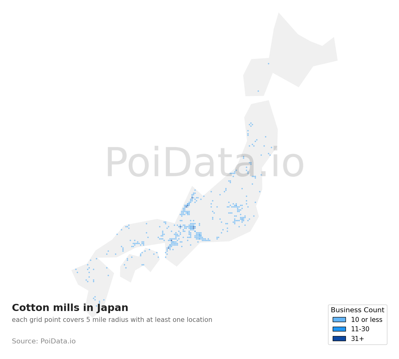 Cotton mill density map for Japan