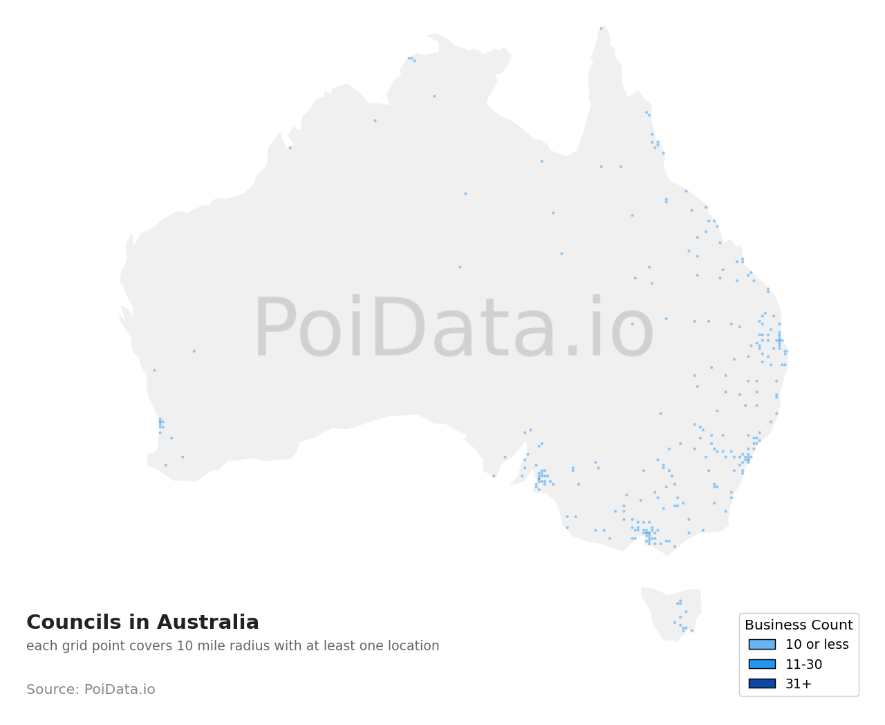 Council density map for Australia