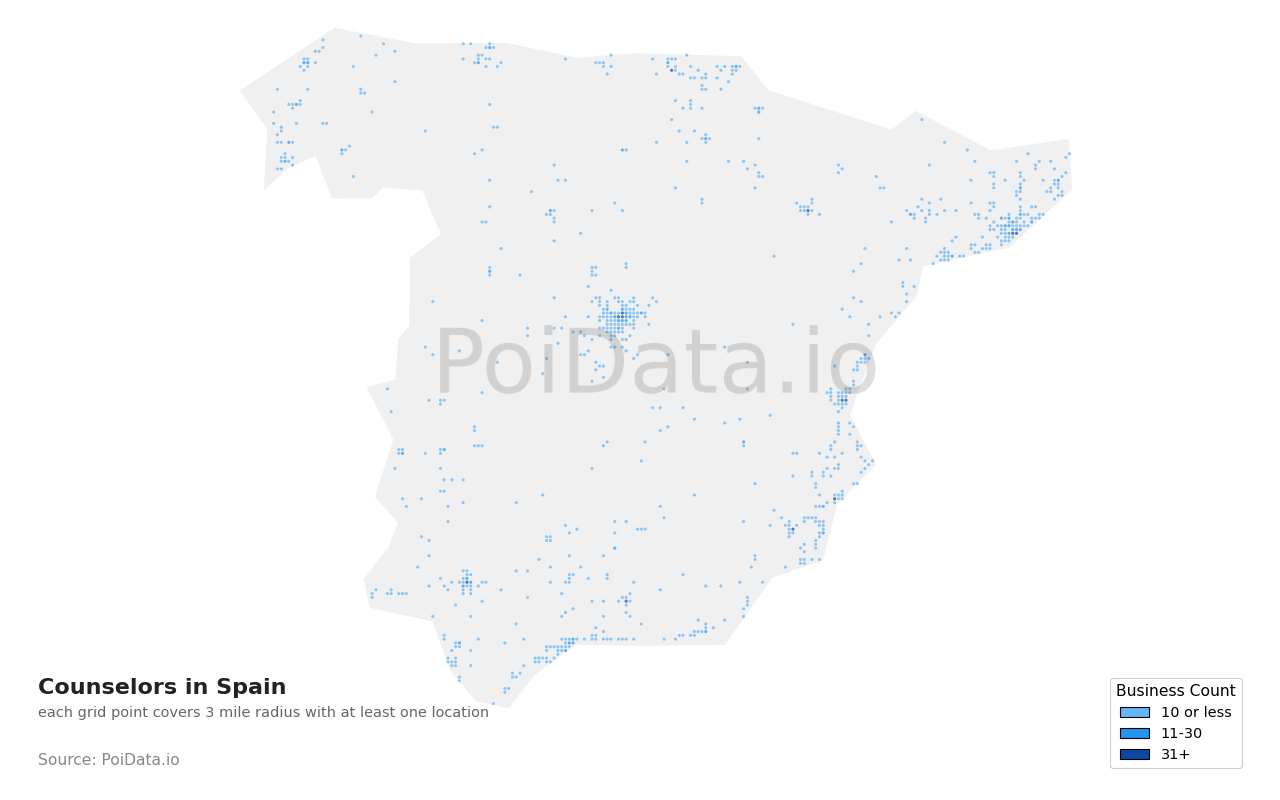 Counselor density map for Spain