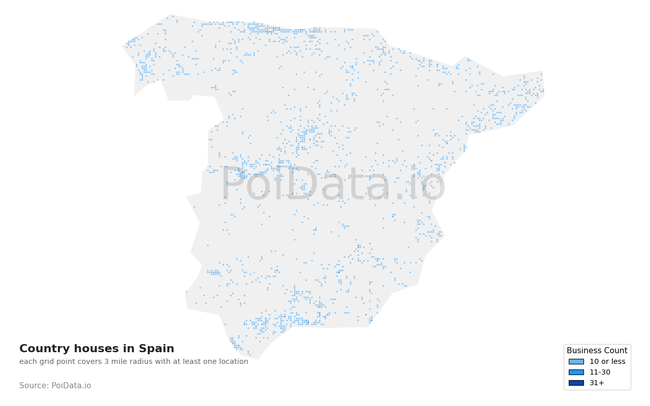 Country house density map for Spain