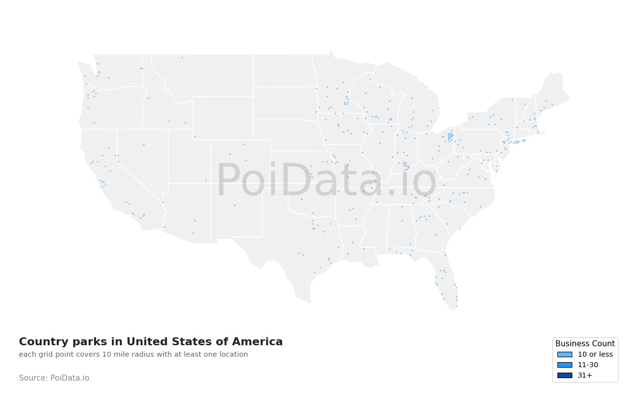 Country park density map for United States