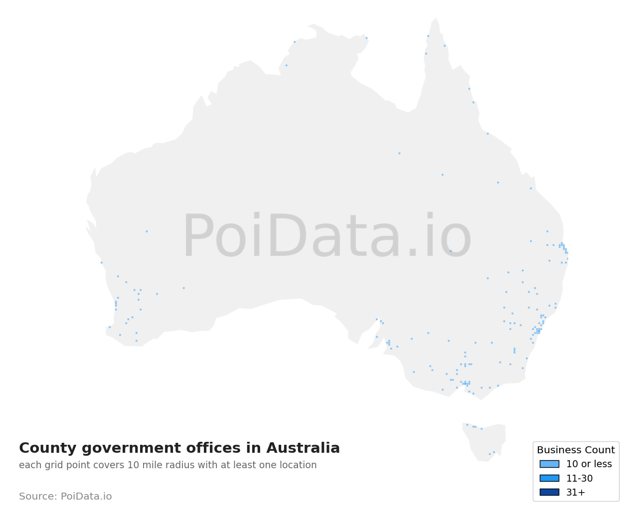 County government office density map for NSW, Australia
