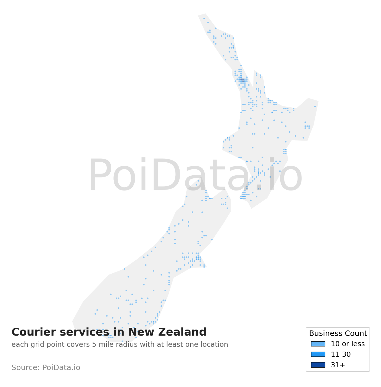 Courier service density map for New Zealand