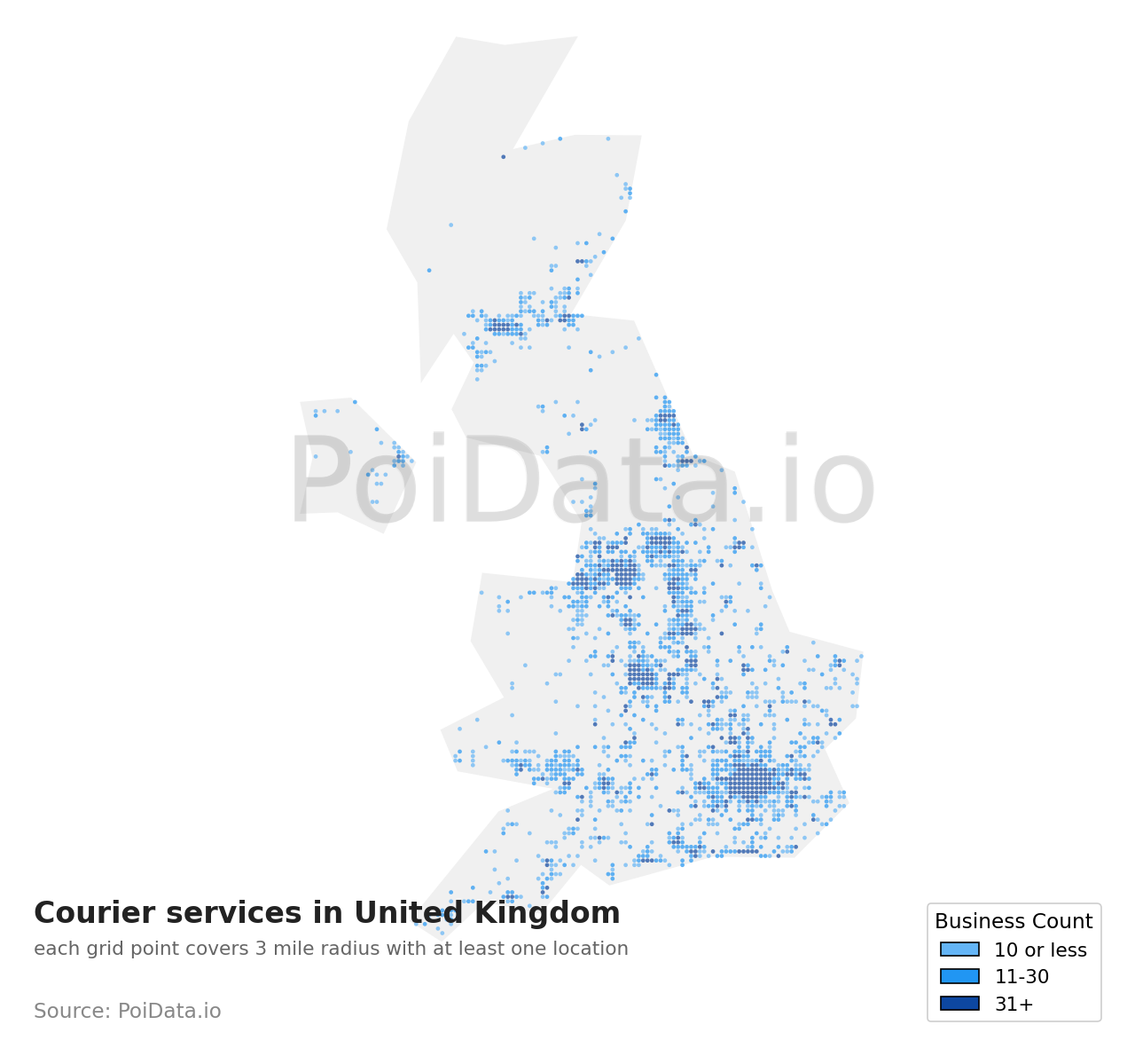 Courier service density map for United Kingdom