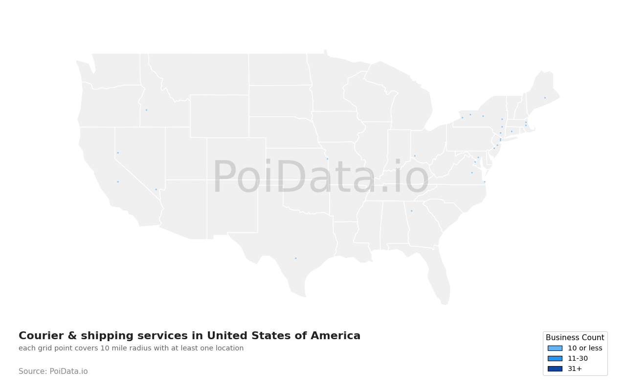 Courier & shipping services density map for United States
