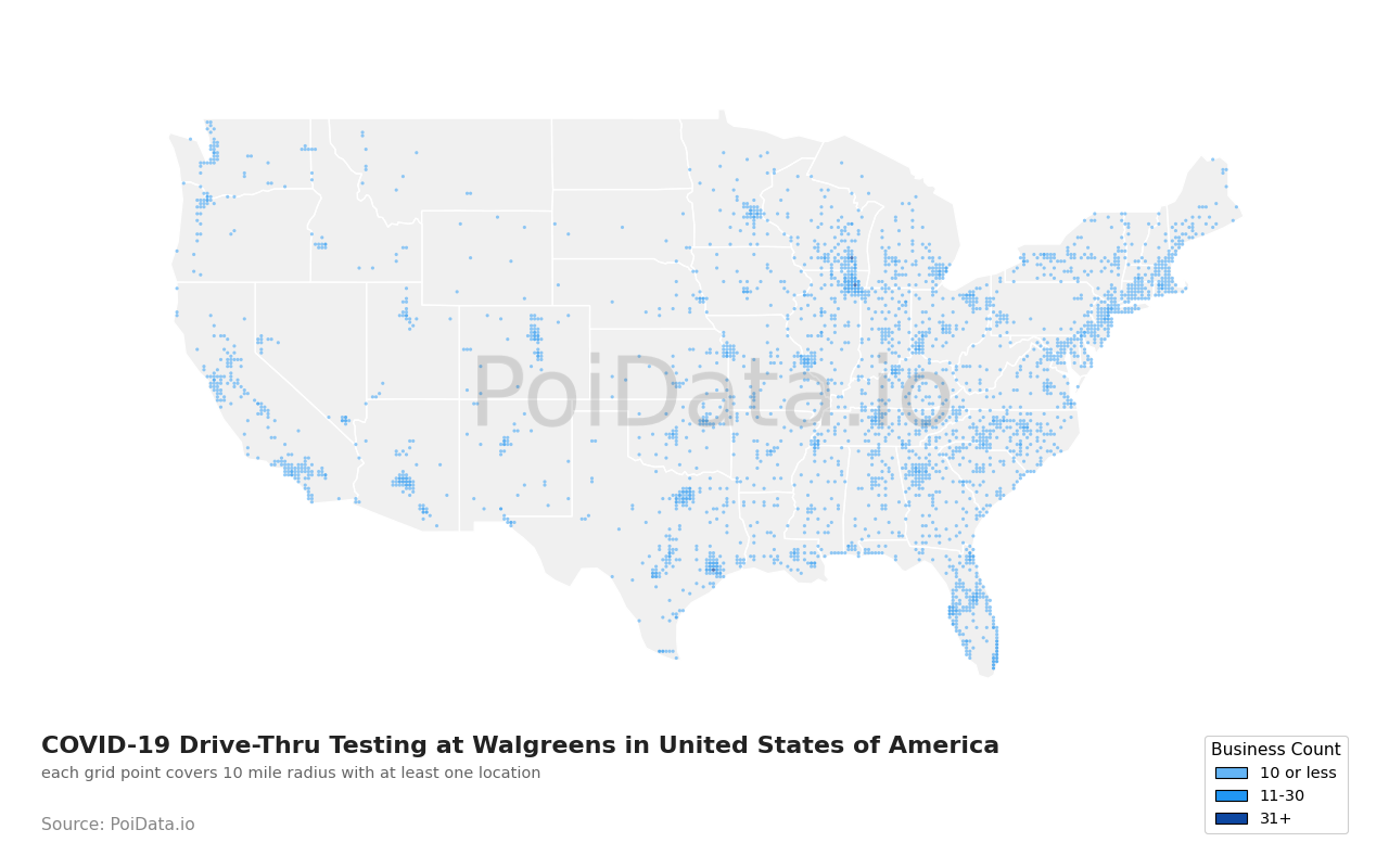 COVID-19 Drive-Thru Testing at Walgreens density map for United States