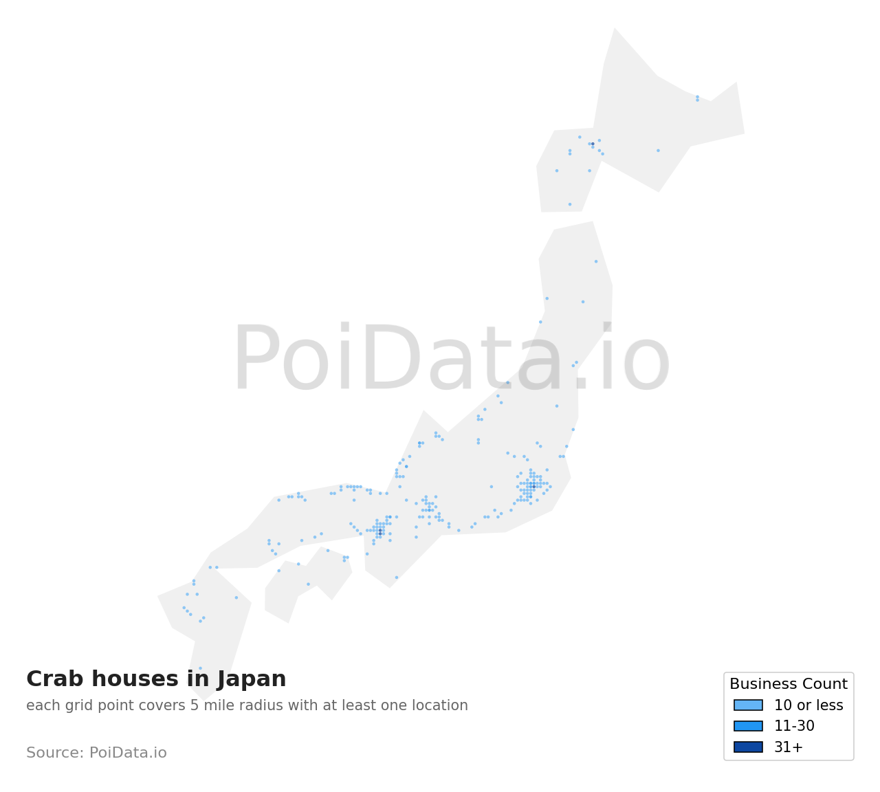 Crab house density map for Japan