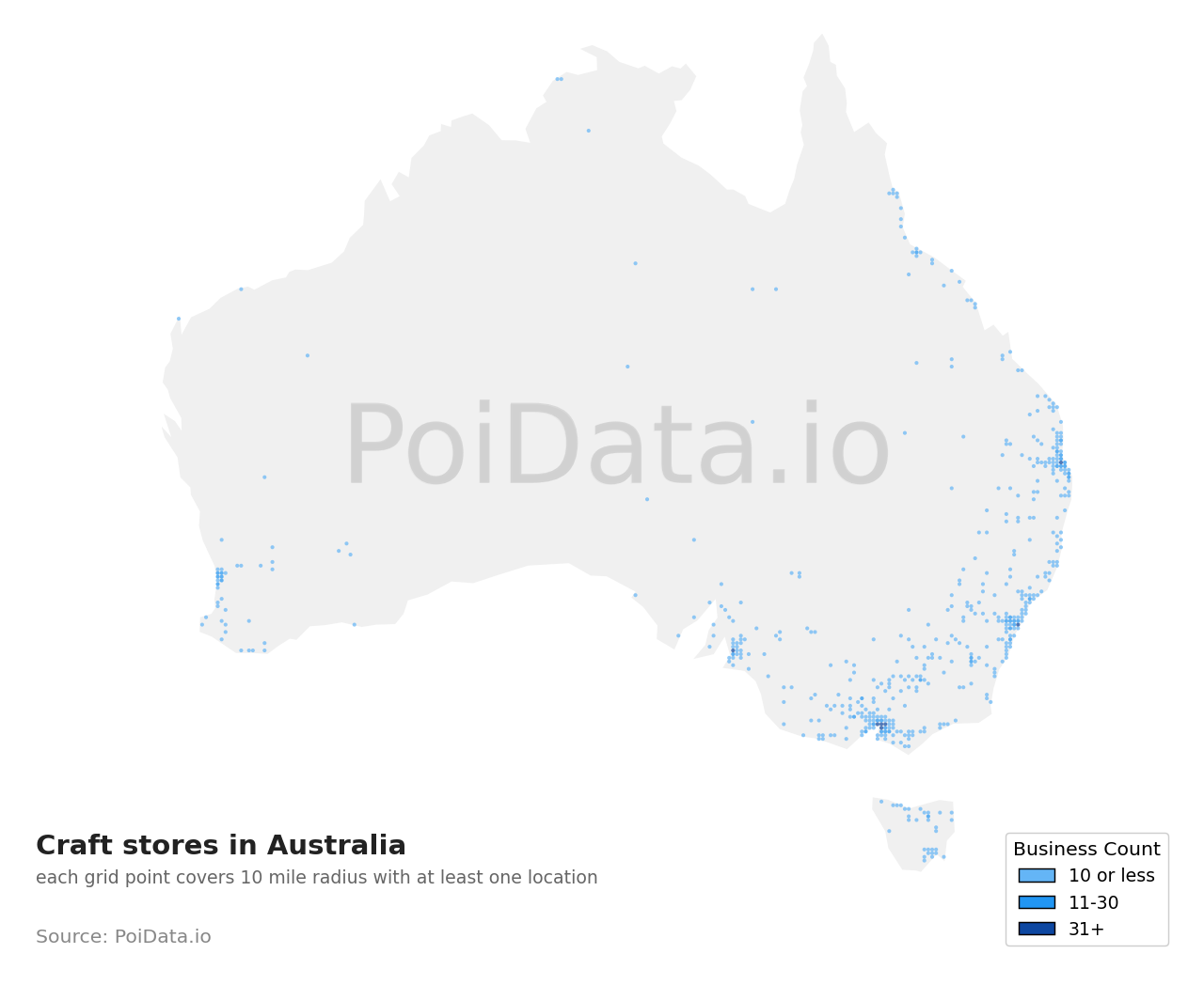 Craft store density map for ACT, Australia