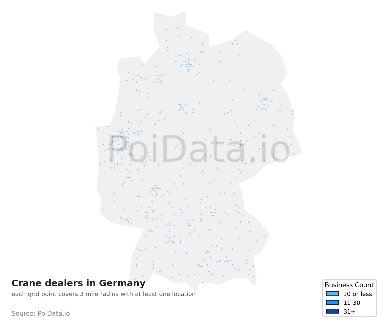Crane dealer density map for Germany