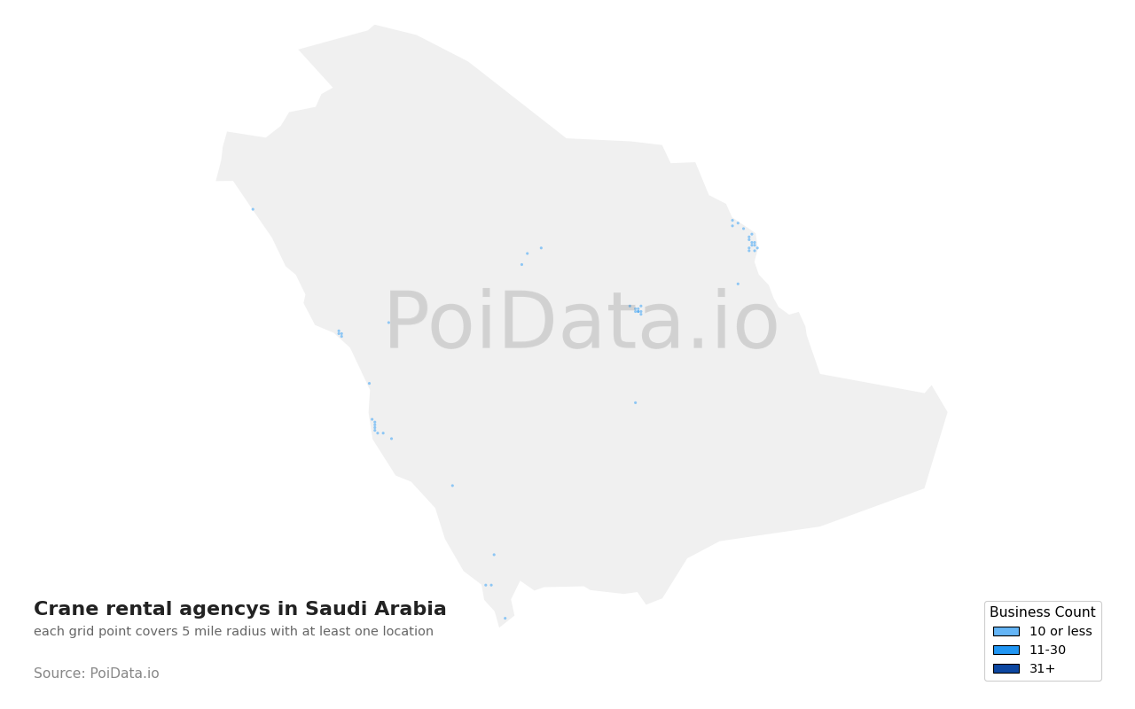 Crane rental agency density map for Saudi Arabia