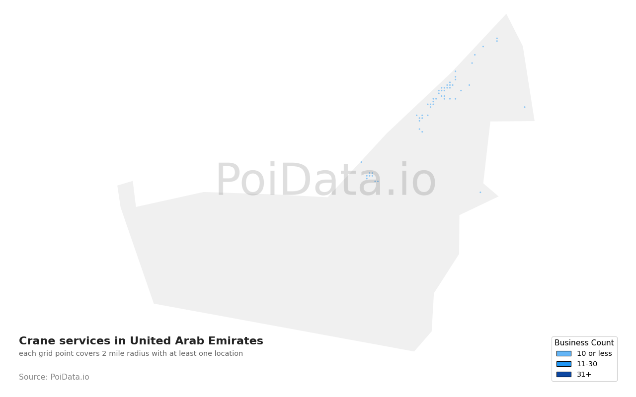 Crane service density map for United Arab Emirates