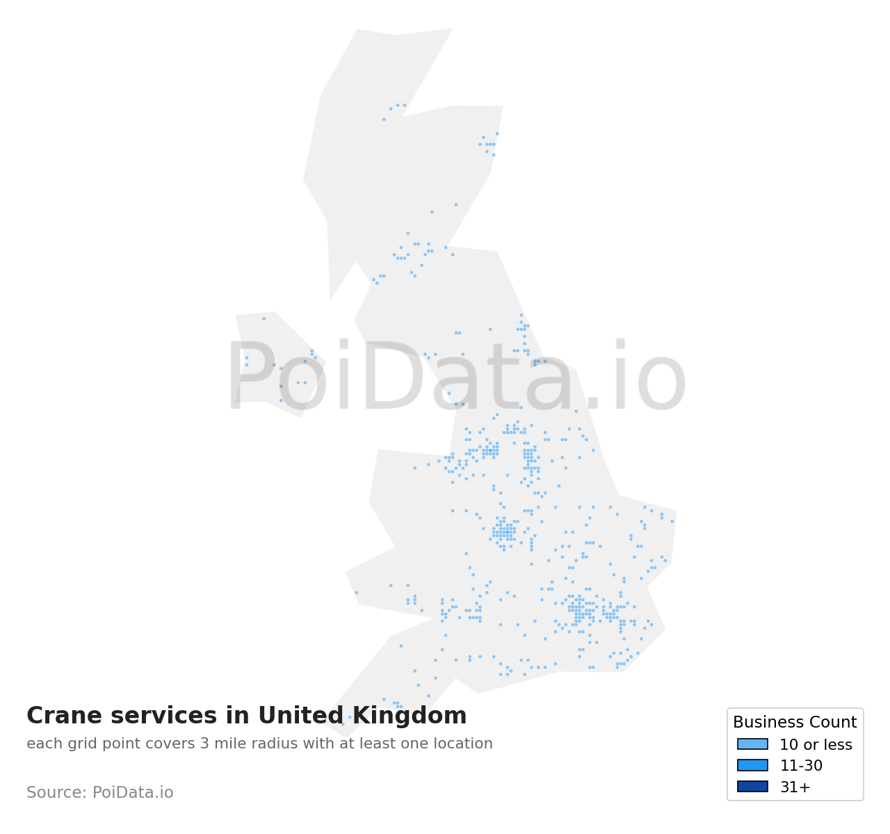 Crane service density map for United Kingdom