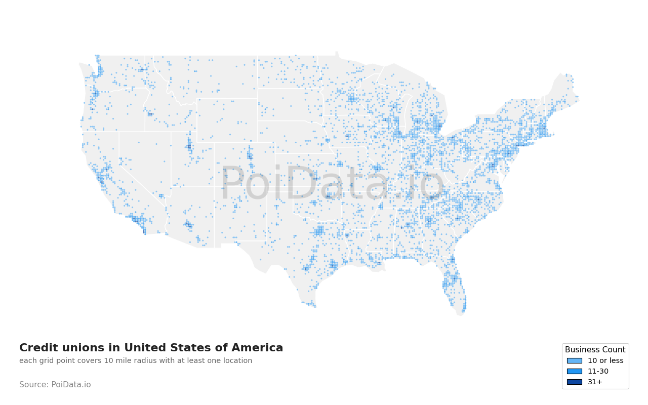 Credit union density map for Florida, United States