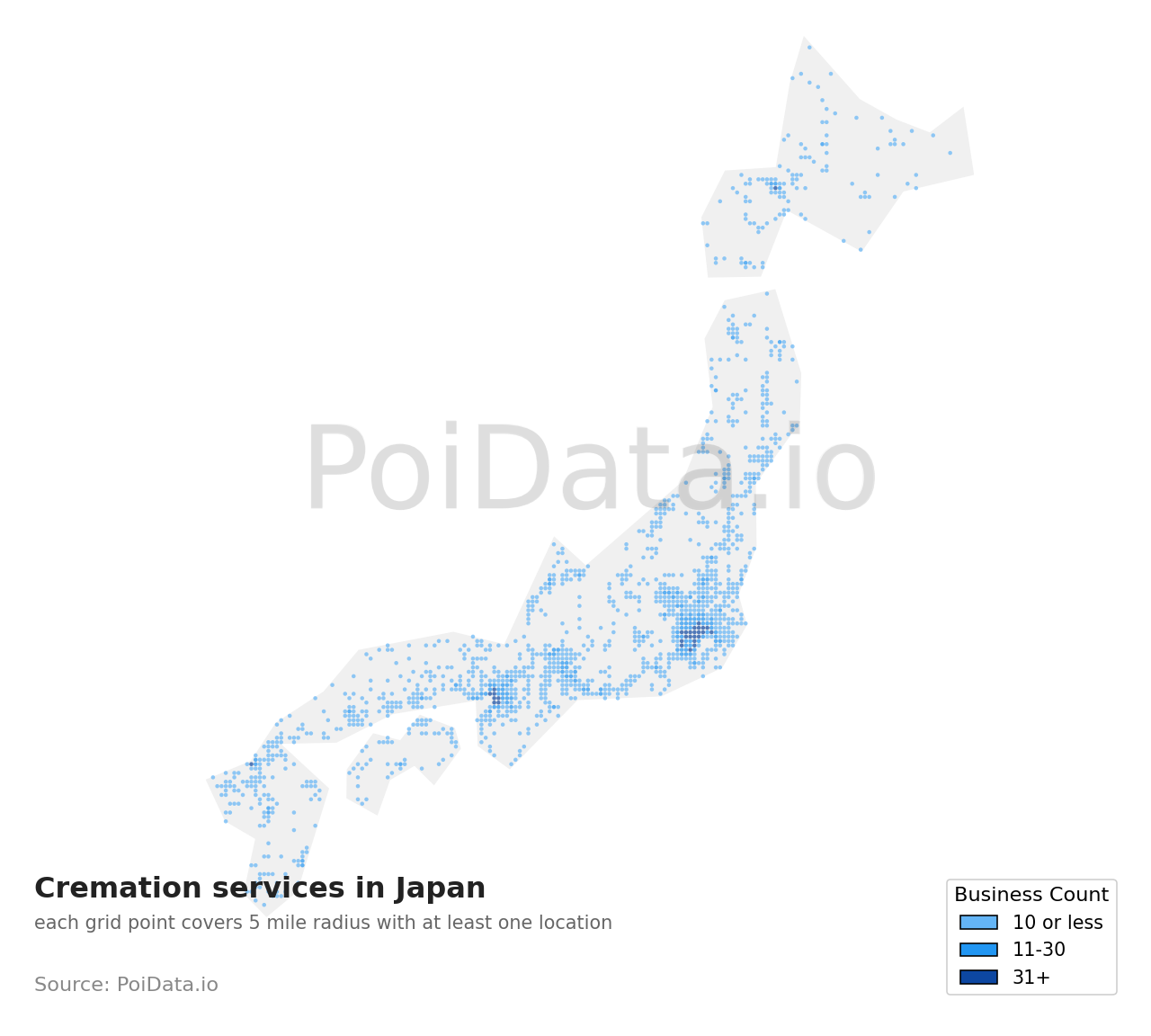 Cremation service density map for Japan