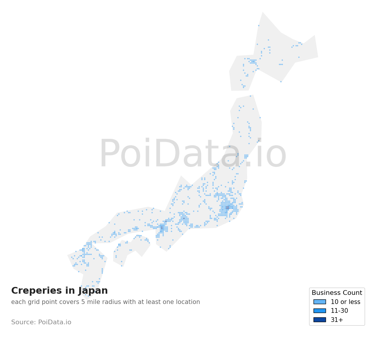 Creperie density map for Japan