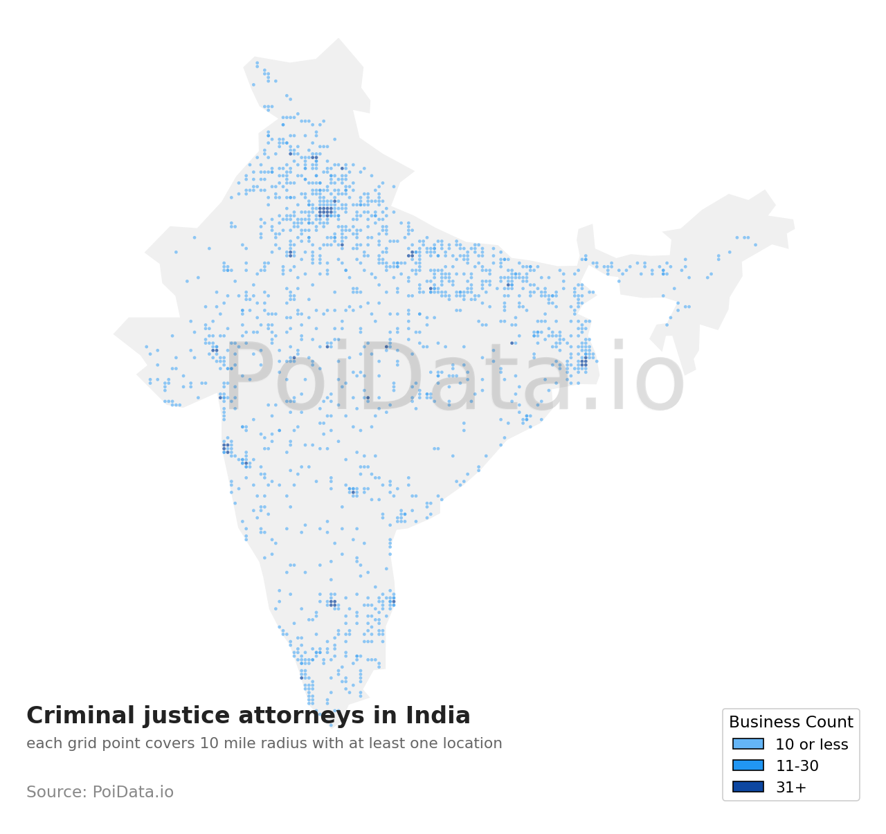 Criminal justice attorney density map for India