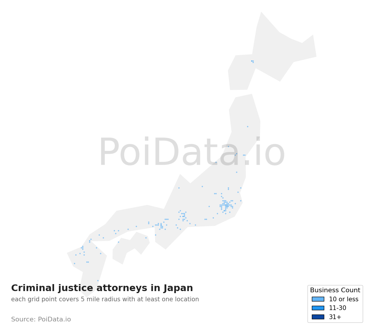 Criminal justice attorney density map for Japan