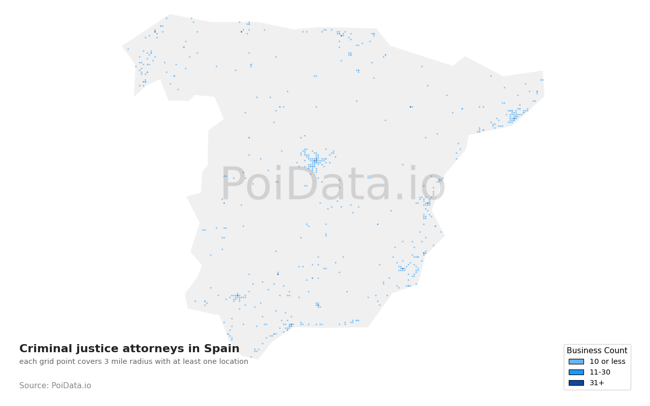 Criminal justice attorney density map for Spain