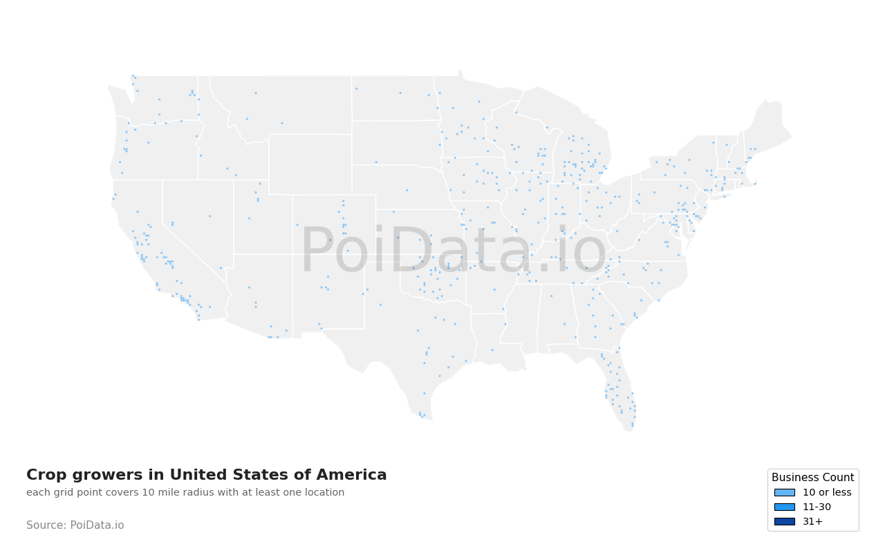Crop grower density map for United States