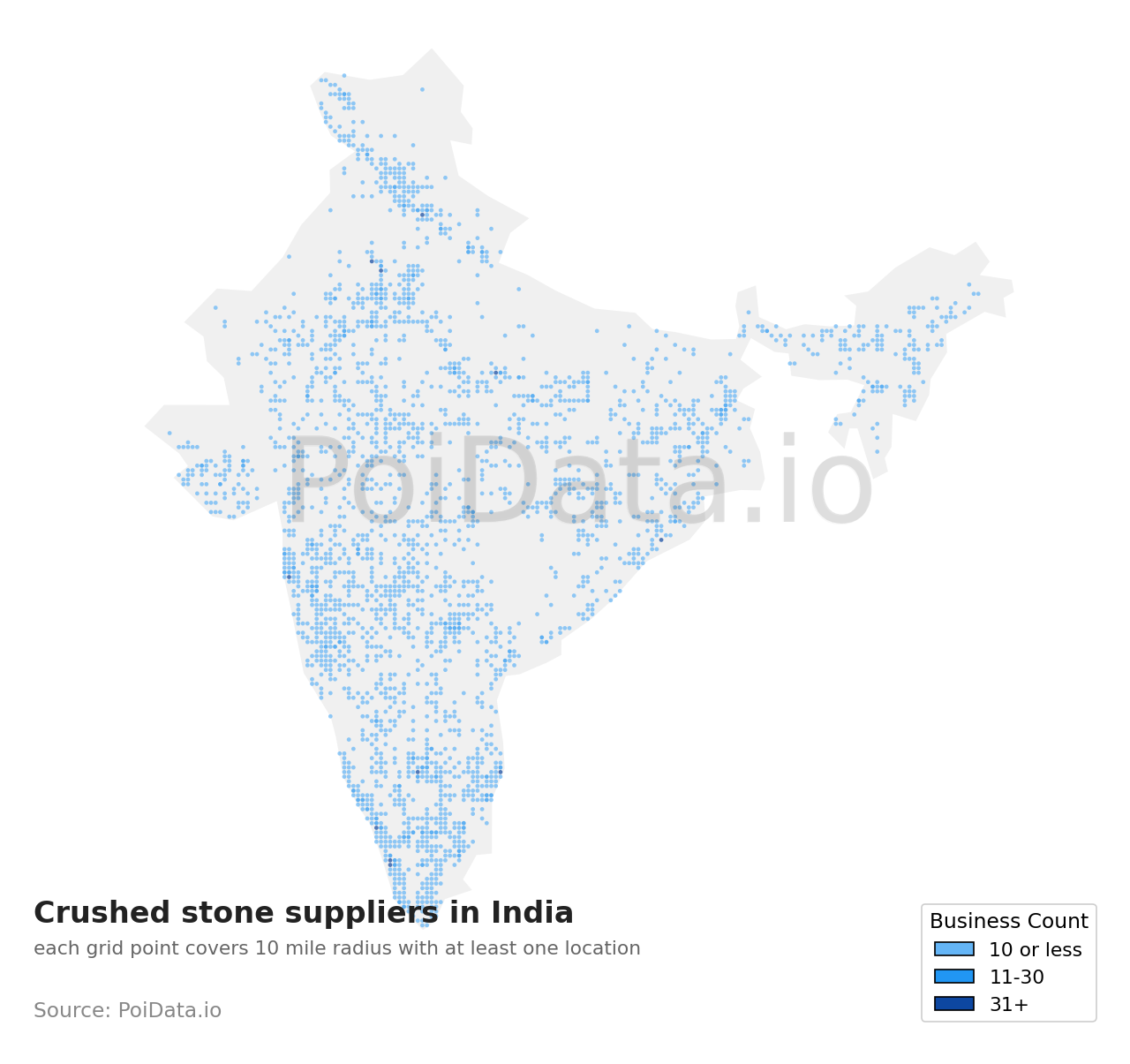 Crushed stone supplier density map for India