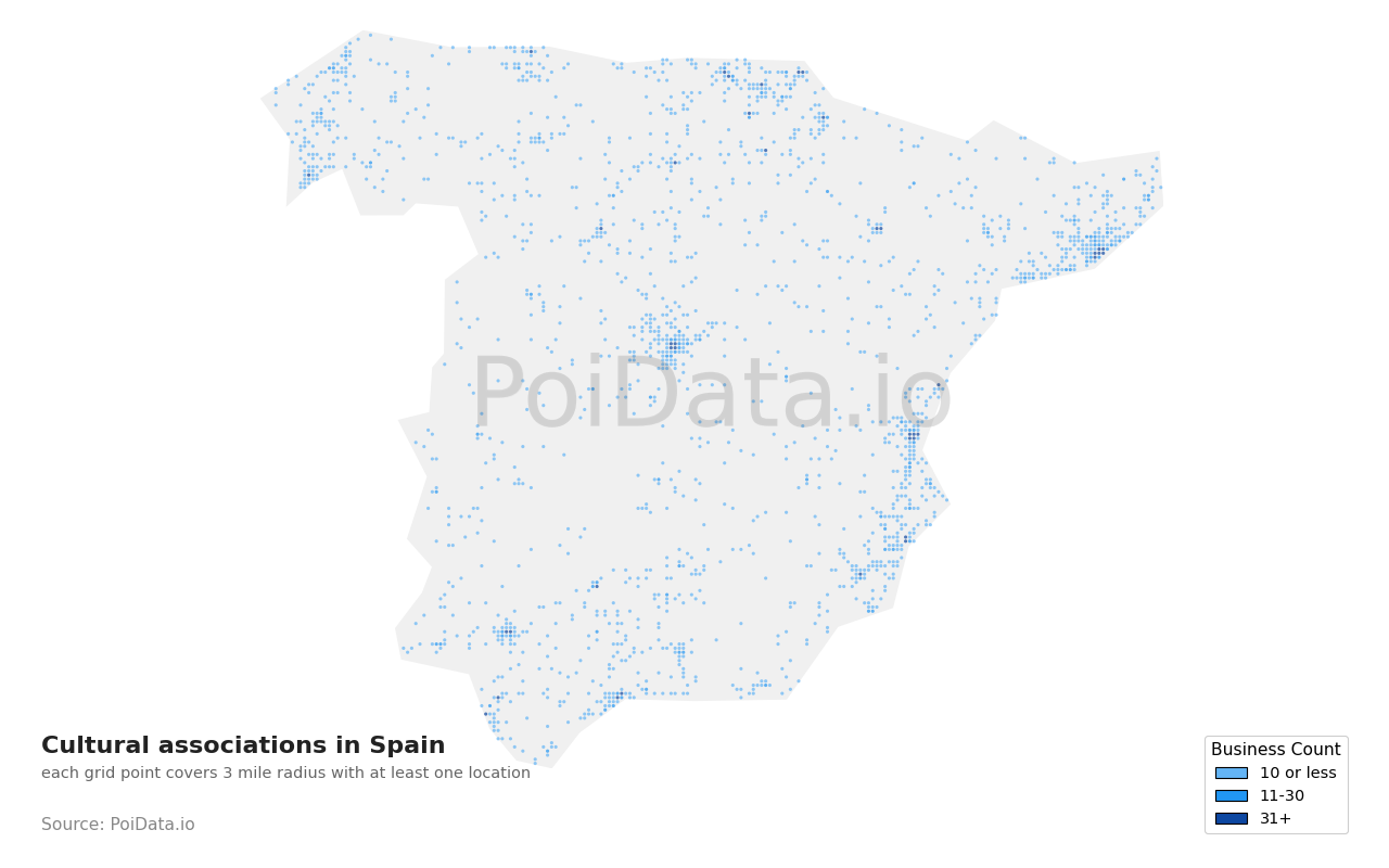 Cultural association density map for Spain