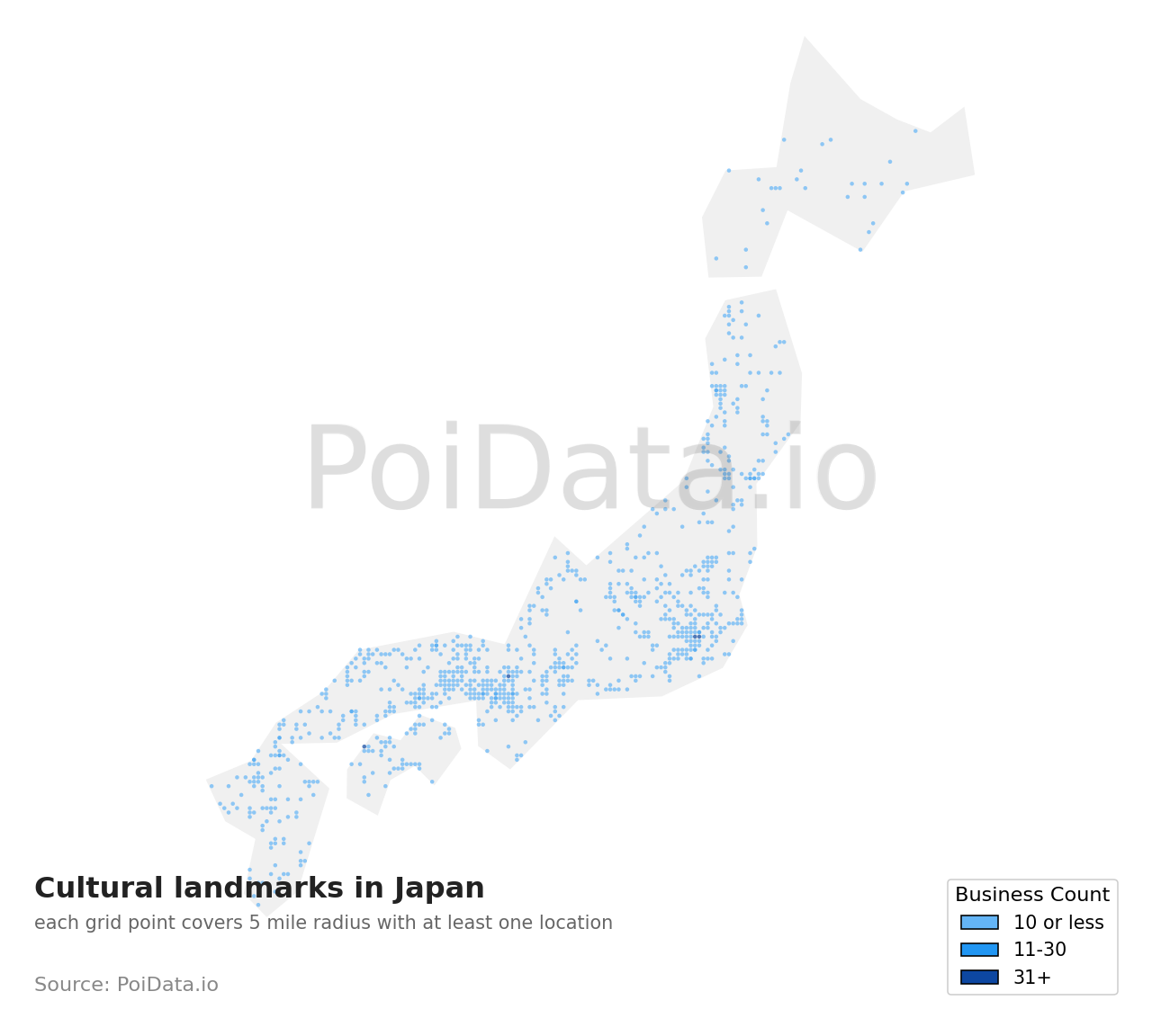 Cultural landmark density map for Japan