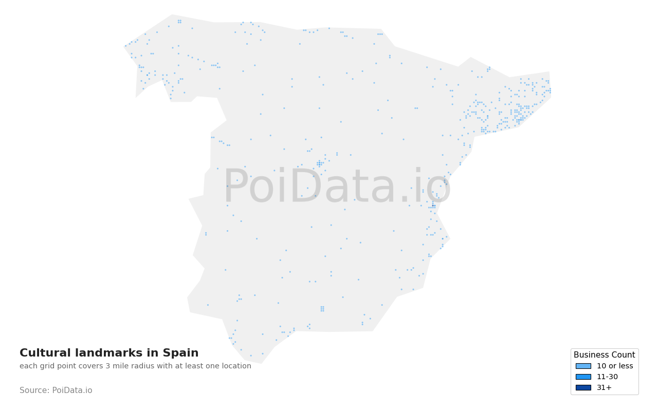 Cultural landmark density map for Spain