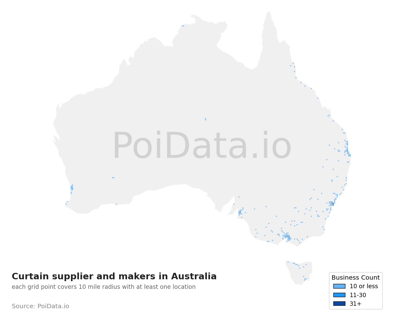 Curtain supplier and maker density map for Australian Capital Territory, Australia