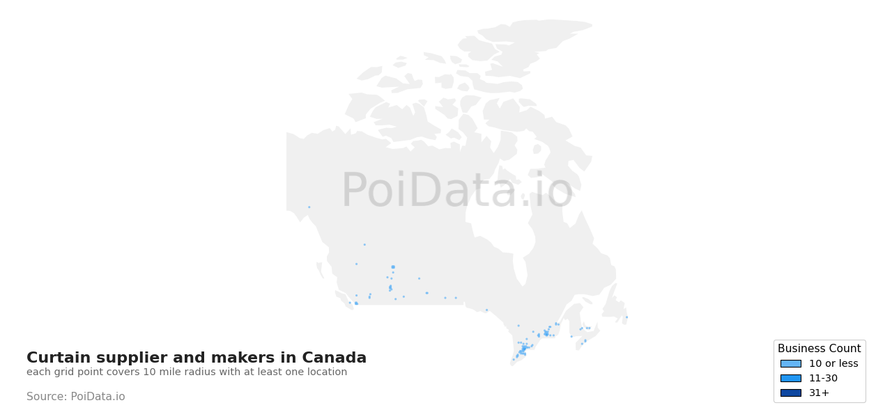 Curtain supplier and maker density map for Manitoba, Canada