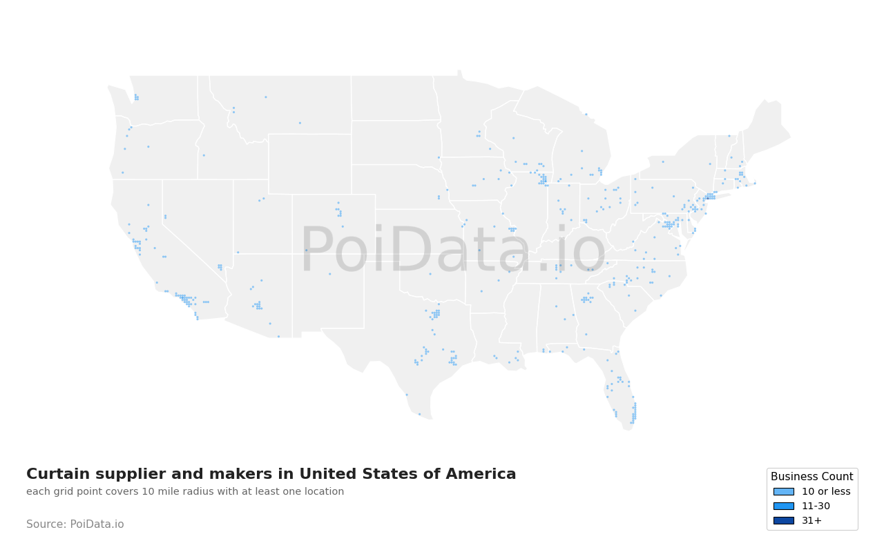 Curtain supplier and maker density map for New York, United States