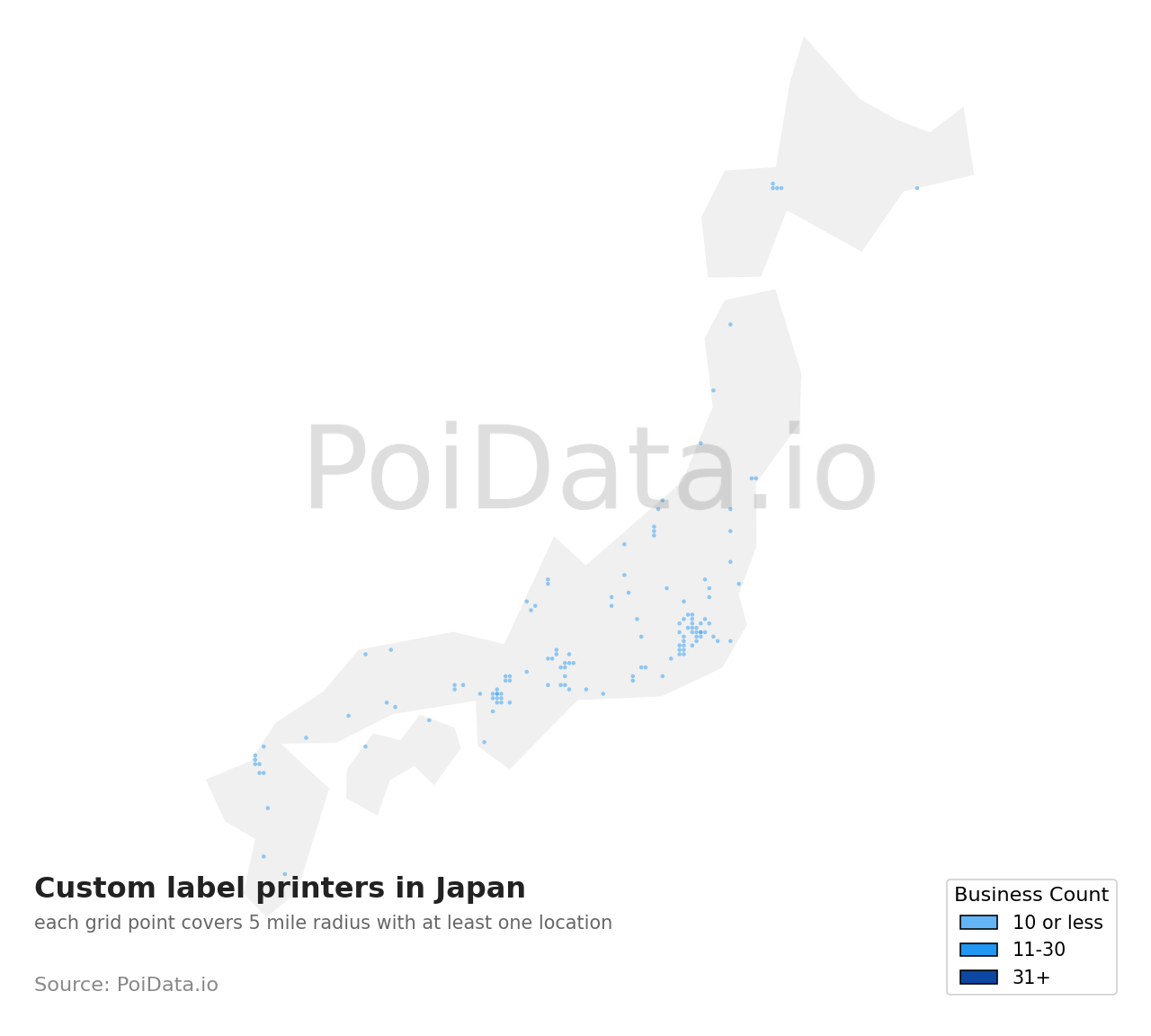 Custom label printer density map for Japan