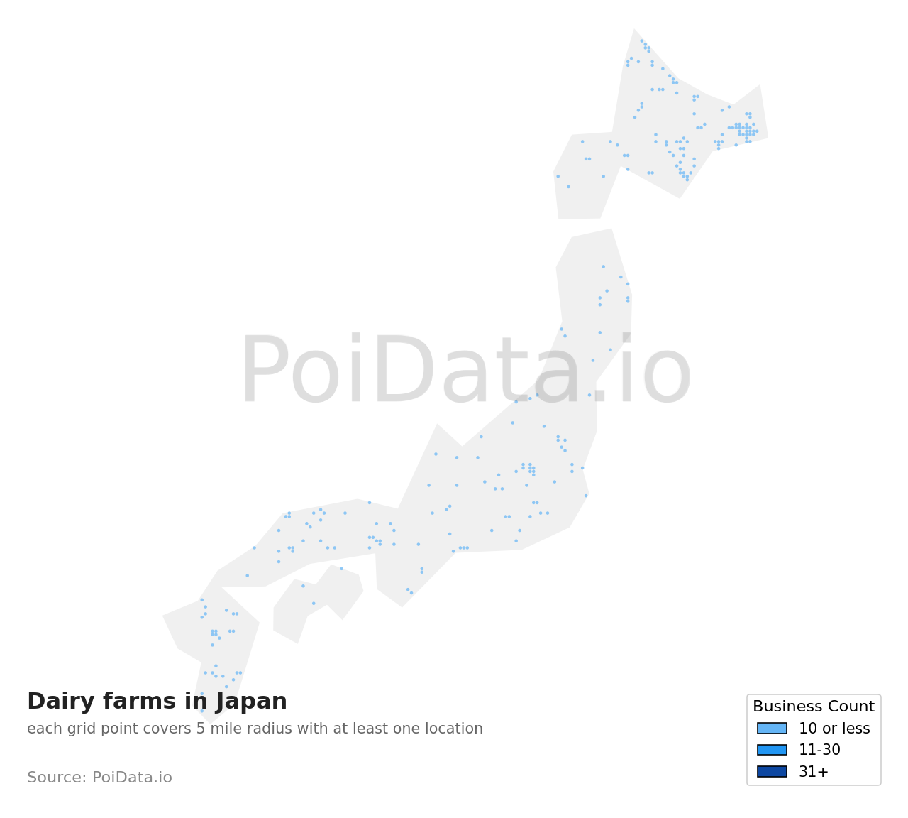 Dairy farm density map for Japan