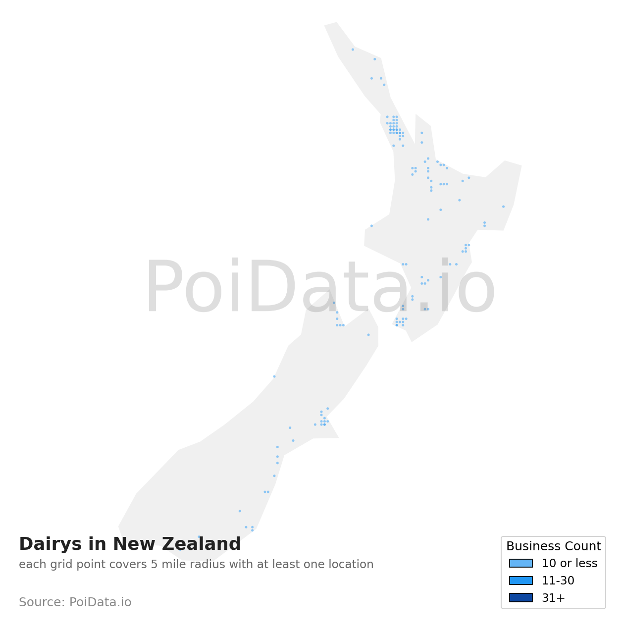 Dairy density map for New Zealand