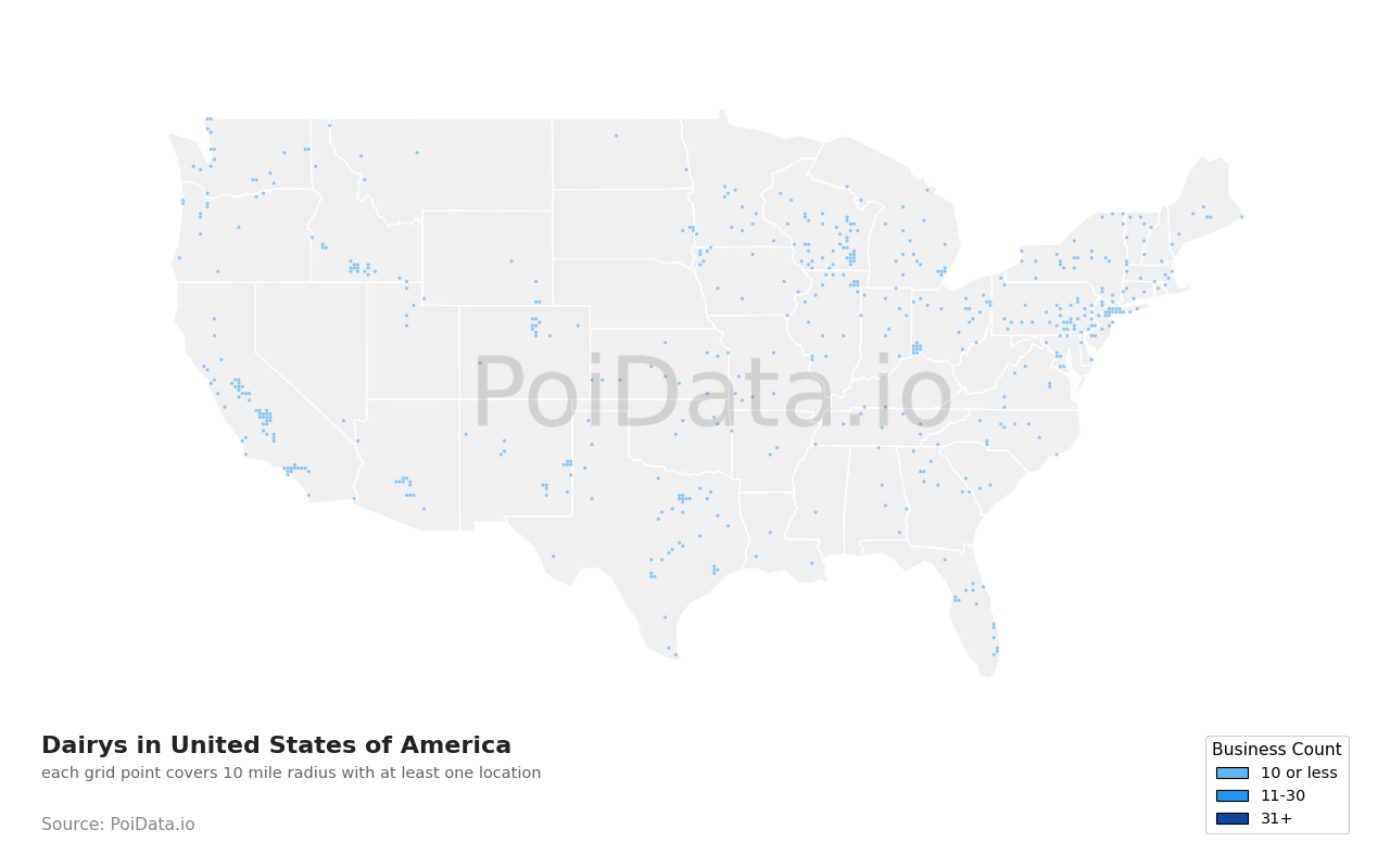 Dairy density map for United States