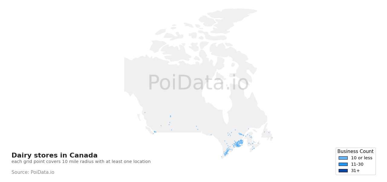 Dairy store density map for Nova Scotia, Canada