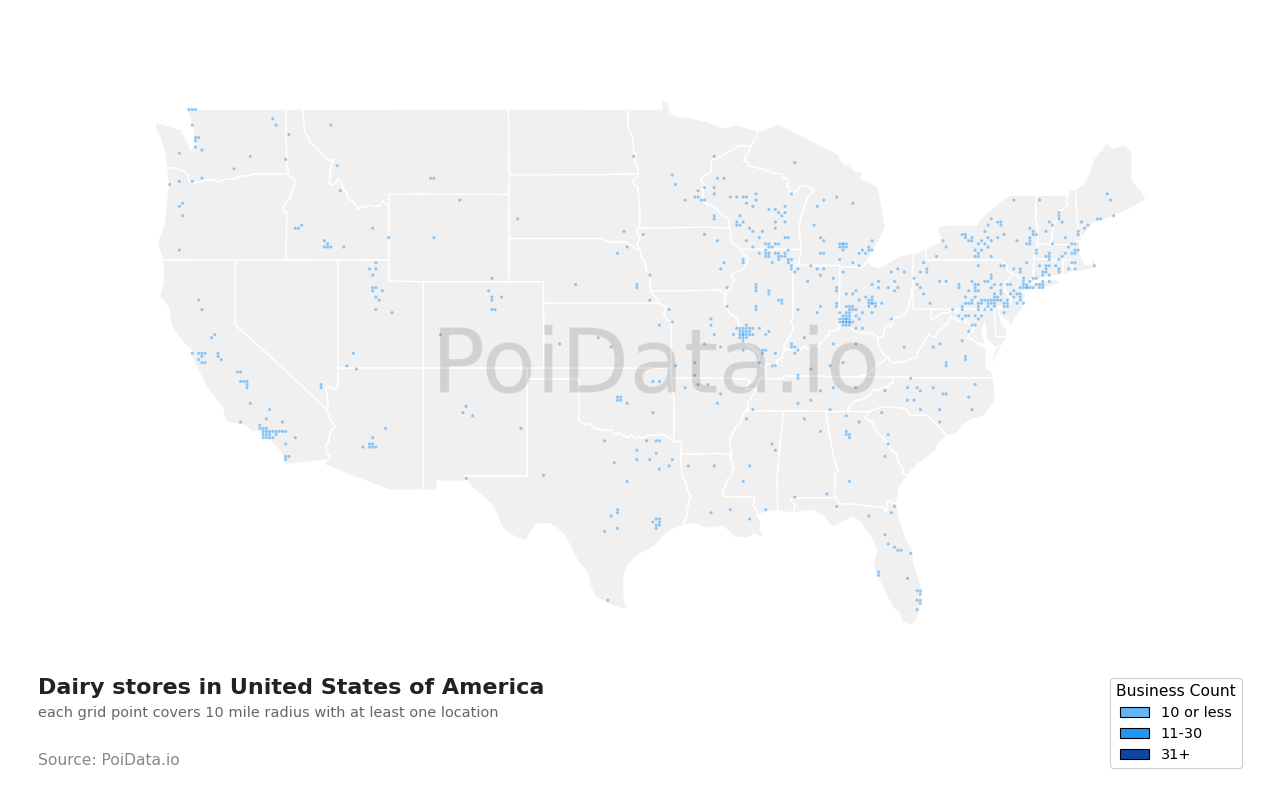 Dairy store density map for United States