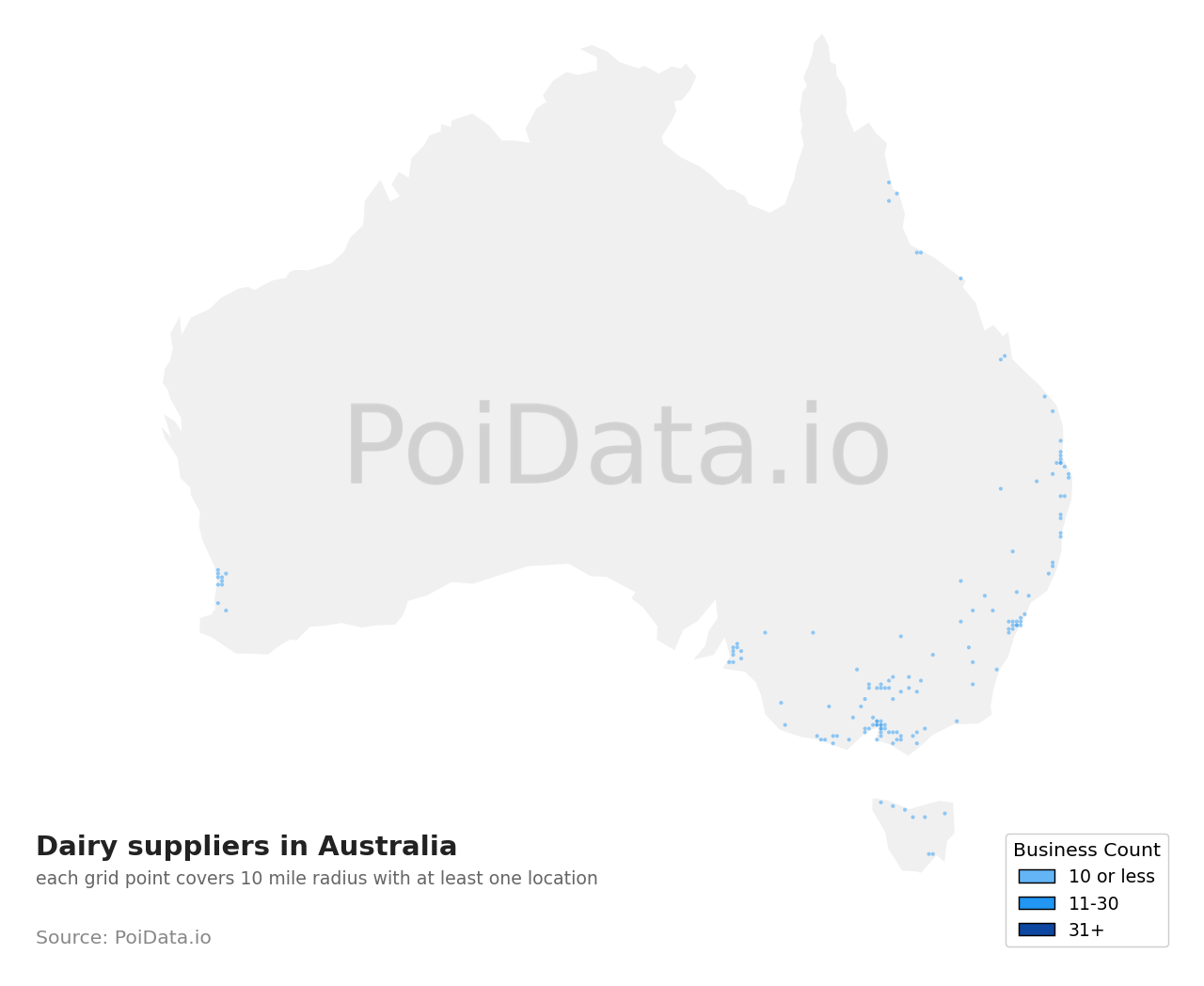 Dairy supplier density map for Queensland, Australia