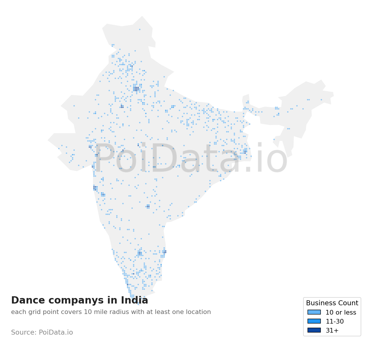 Dance company density map for India