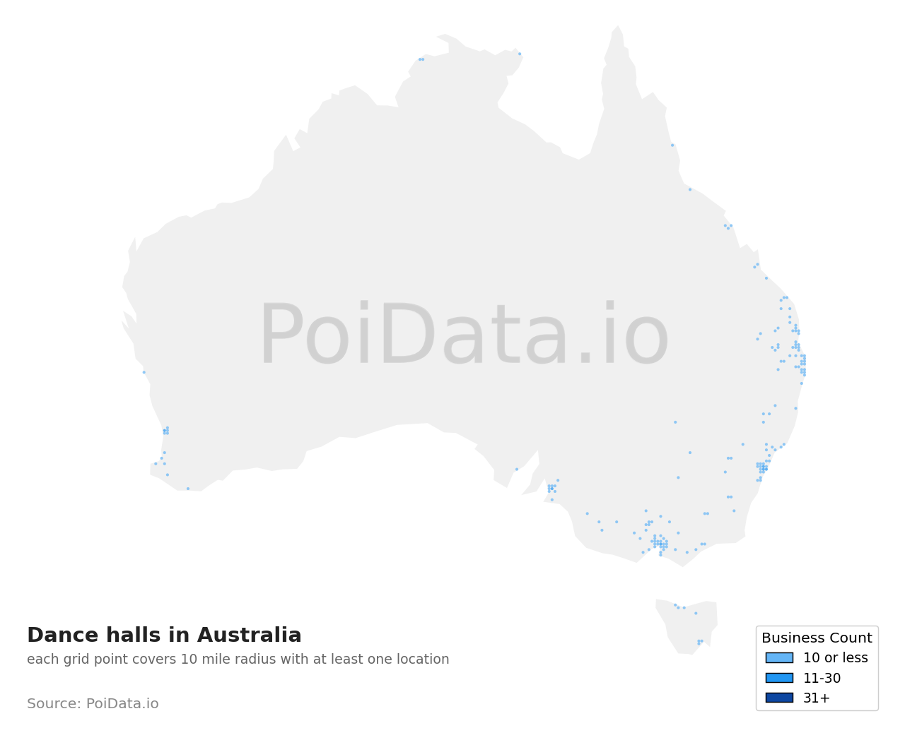 Dance hall density map for Australia