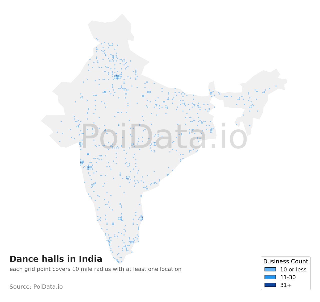 Dance hall density map for India
