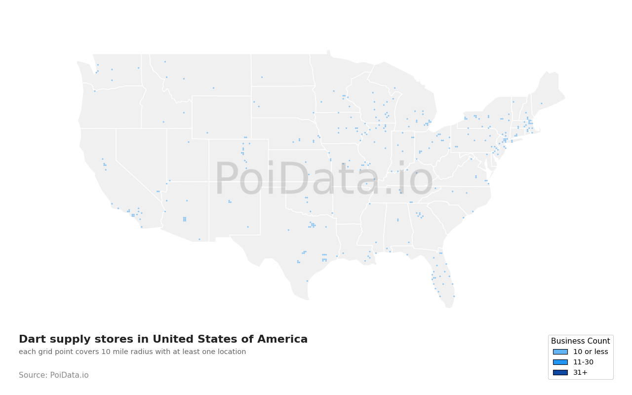 Dart supply store density map for Indiana, United States