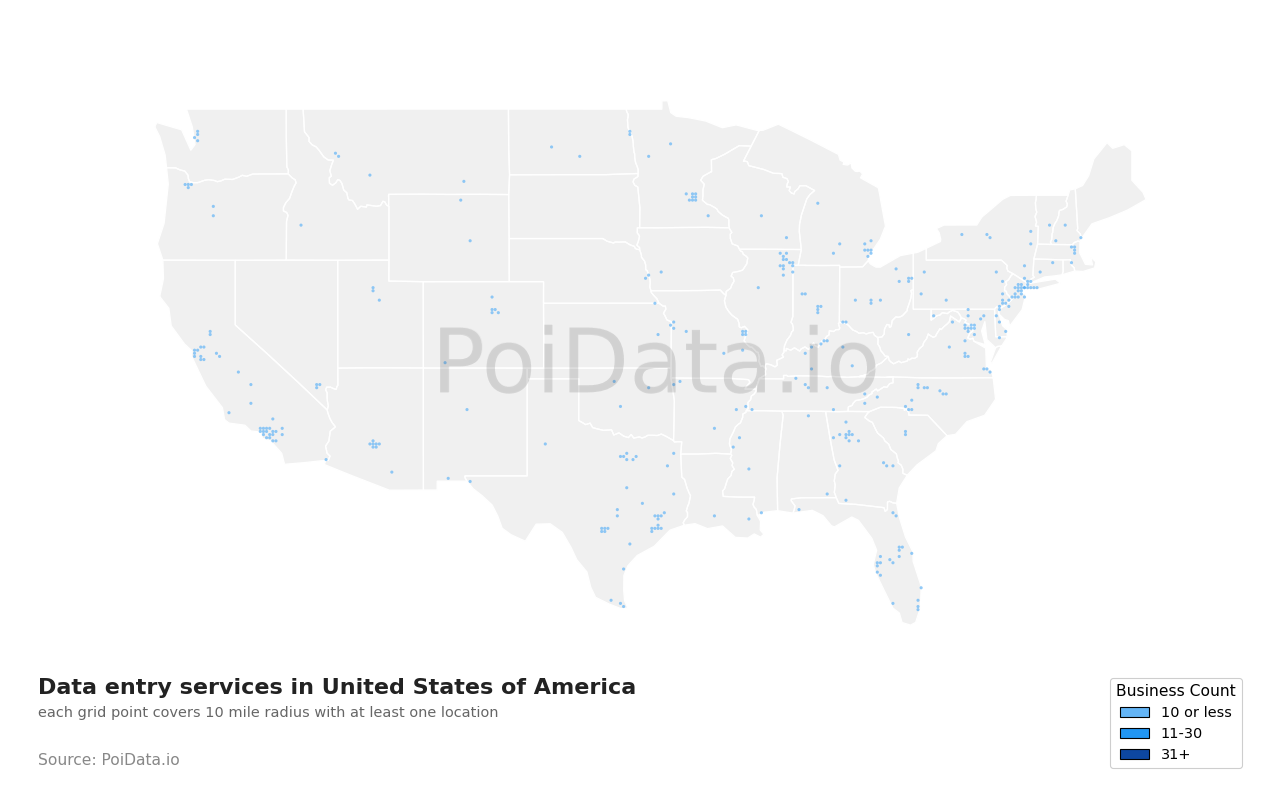 Data entry service density map for United States