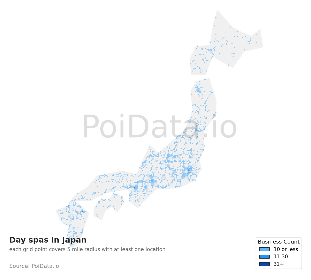 Day spa density map for Motoyoshi District, Miyagi, Japan