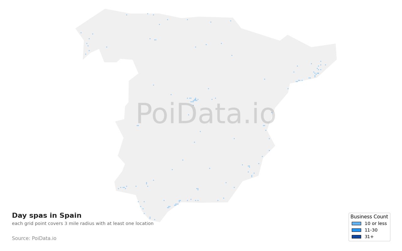 Day spa density map for Spain