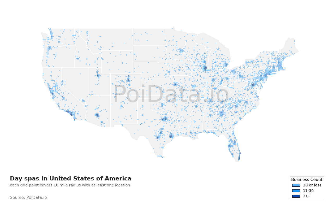 Day spa density map for Florida, United States