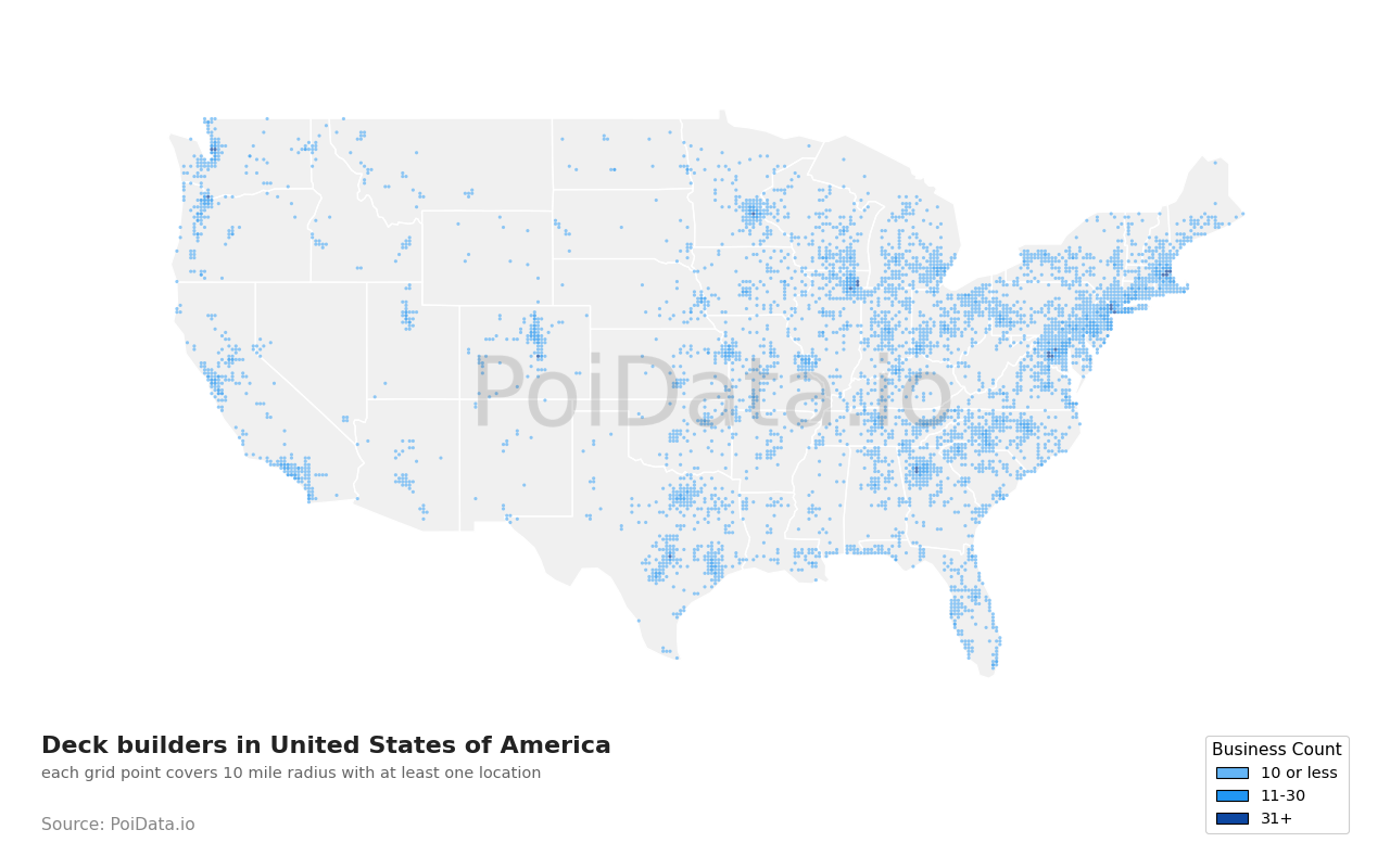 Deck builder density map for Florida, United States